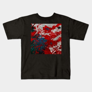 Red Blue and Gray Abstract Flower Collage Kids T-Shirt